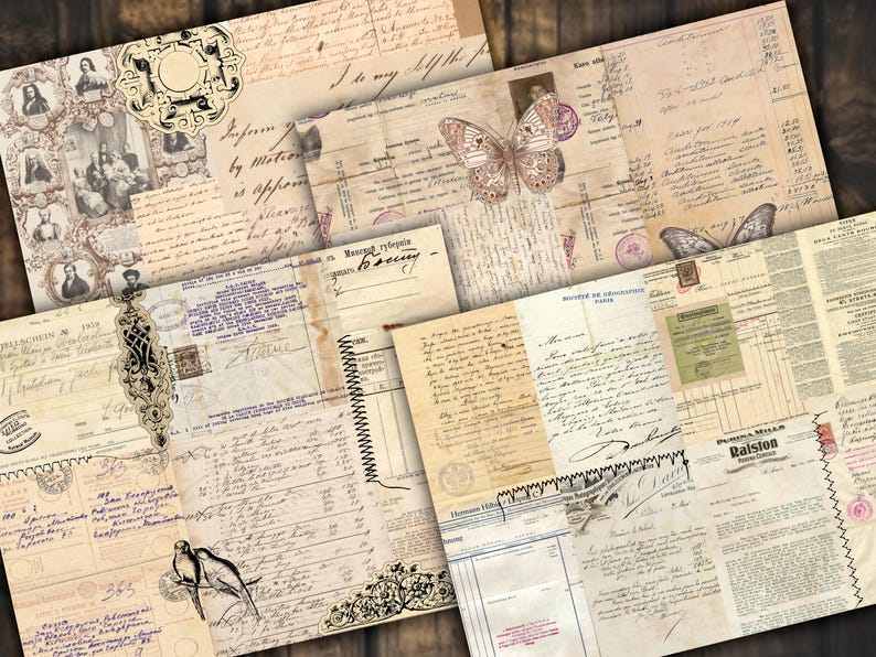 Vintage Craft Paper Pack Ephemera Digital Download Mixed Media Supply ...