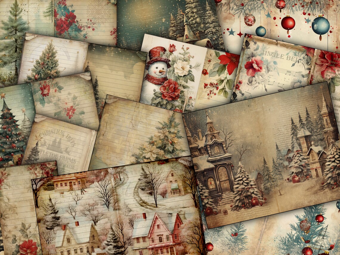 Christmas Junk Journal Pages Digital Scrapbook Paper Kit Collage Sheet ...