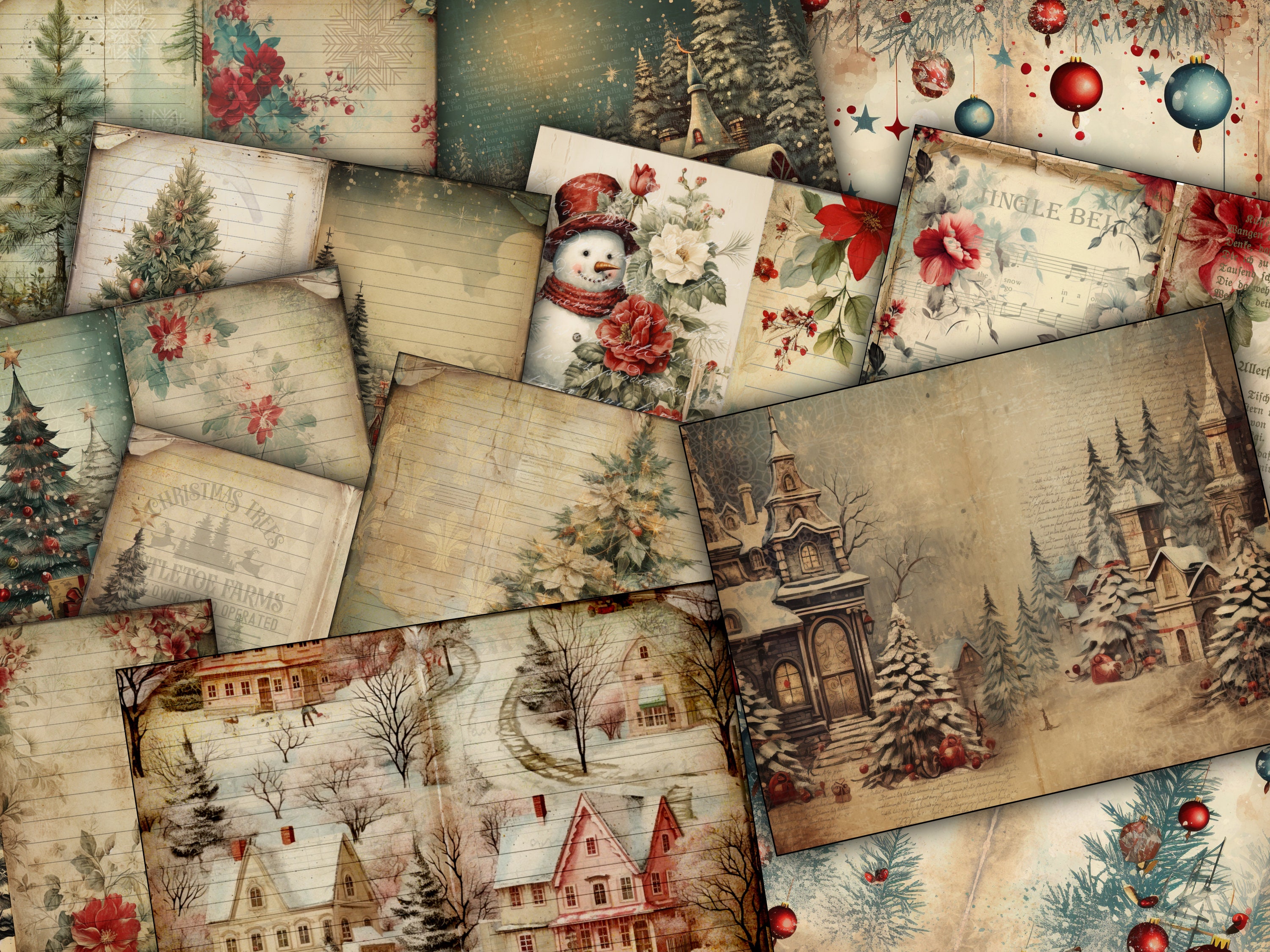 Christmas Junk Journal Pages Digital Scrapbook Paper Kit Collage Sheet ...