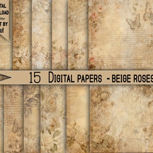 Carta digitale blu Diario spazzatura squallido Scrapbook Kit Foglio collage Vintage Ephemera, sfondo Stampe stampabili carta artigianale fai da te floreale