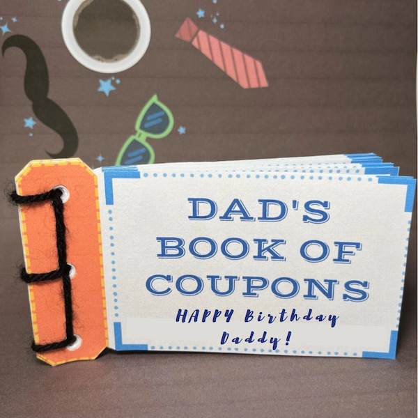Dad's birthday Coupon Book, Gift for Dad, Certificate Gift. Link in description for FATHERS DAY version of same project