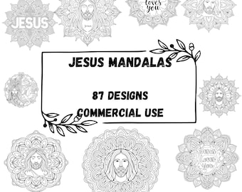 Ensemble de 87 Jésus Mandala SVG PNG : fichiers coupés religieux chrétiens