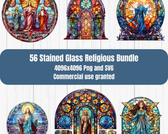 Religieuze clipart gebrandschilderd glas: png-SVG-bundel (digitaal papier)