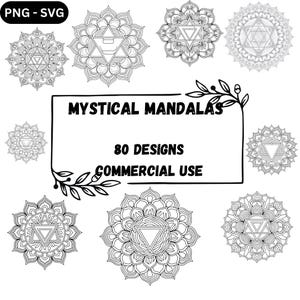 80 Mystical Mandala SVG PNG Bundle – Witchcraft, Sacred Geometry, Occult Symbols, Spiritual Clipart, Cricut Cut Files & Sublimation Art