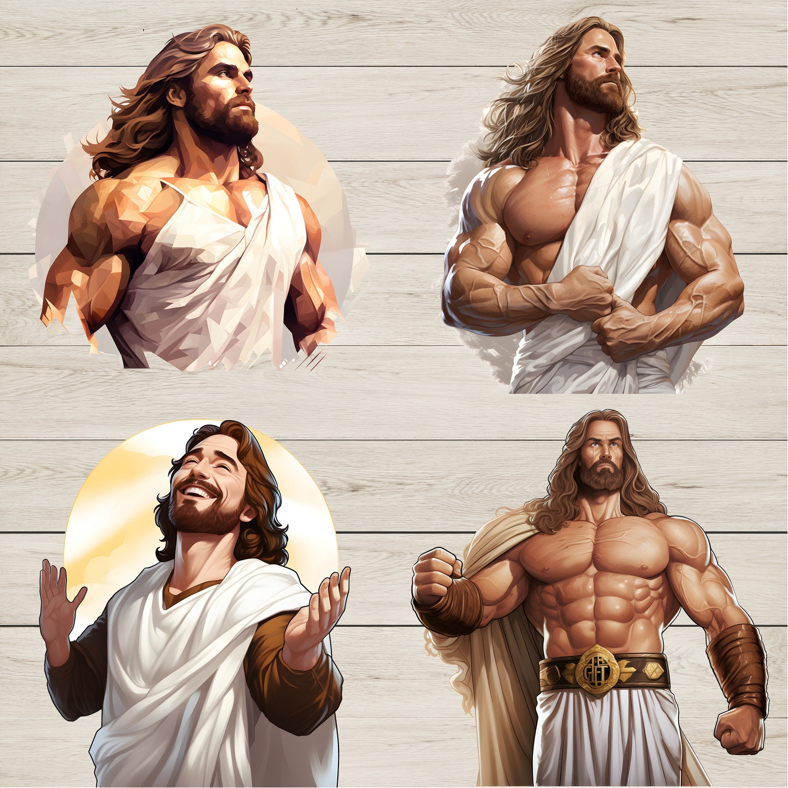 Muscular Jesus Clipart Bundle: 200 Gym Christ SVG & PNG Files (digital ...