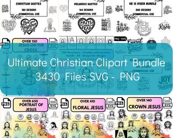 Ensemble chrétien SVG : clipart foi, citations de Jésus, croix icônes (téléchargement numérique