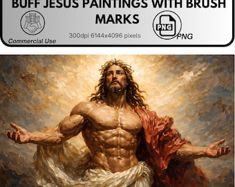 Buff Jesus Art PNG Bundle, Christ musclé peinture, Art mural salle de sport chrétienne, religieux en téléchargement numérique