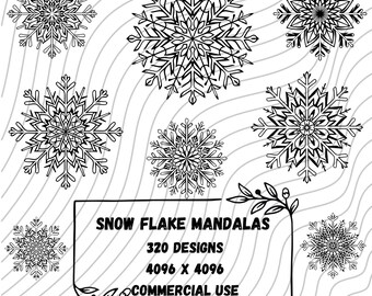 320 Snowflake Mandala SVG PNG Bundle | Winter Decor, Cut Files, Instant Download, Crafting Templates & Designs