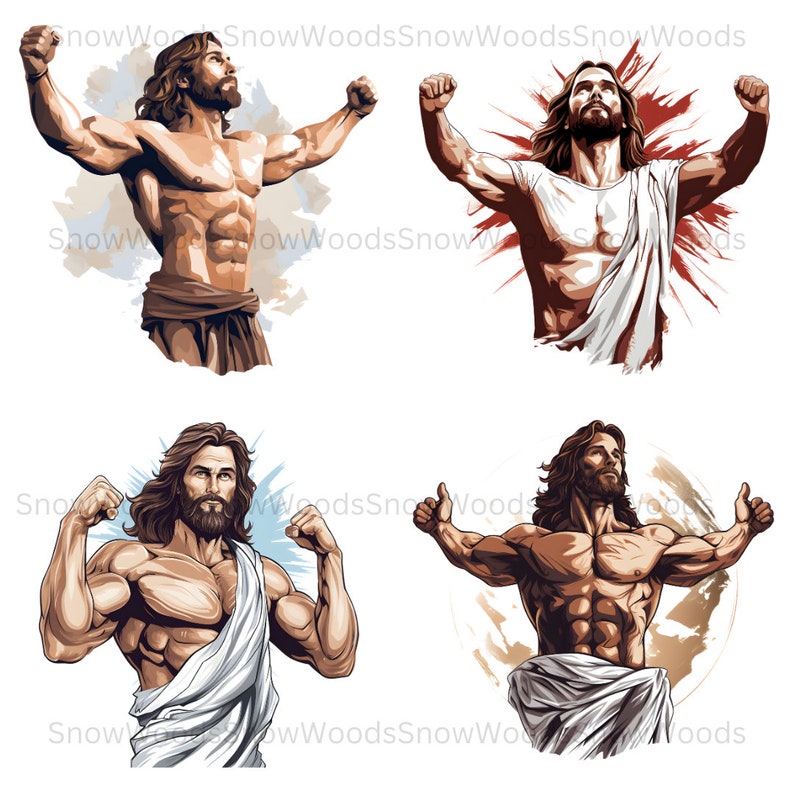 Muscular Jesus Clipart: Gym Prophet SVG PNG Bundle - Etsy