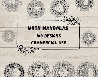 160 mandalas de lune : bohèmes SVG PNG coupe fichiers (téléchargement numérique)