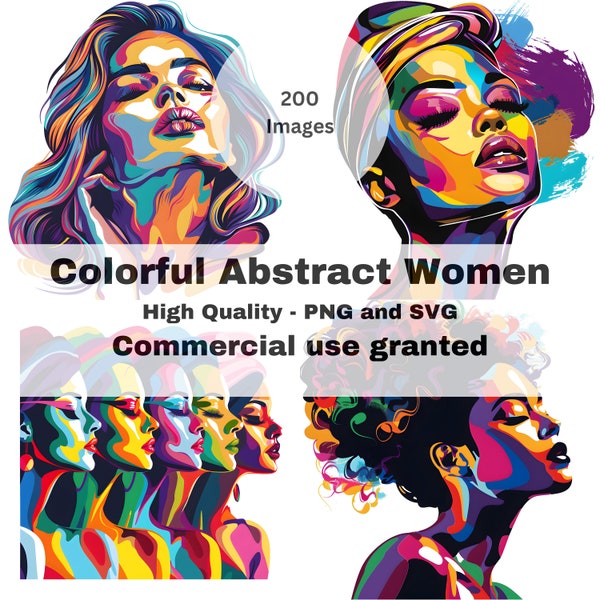 Colorful Abstract Women clipart bundle - Diverse Representations - Girl Prints - Commercial use - Feminine Portrait