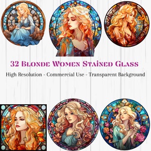 32 mulheres loiras e brancas - Pacote de clipart de mulher - Impressões de vitrais - Uso comercial - Impressões de decoração para casa - PNG e SVG