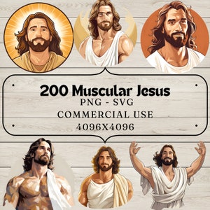 200 Muscle Jesus PNG & SVG Clipart Pack – Fuerte obra de arte cristiana, Cristo musculoso, diseño gráfico espiritual