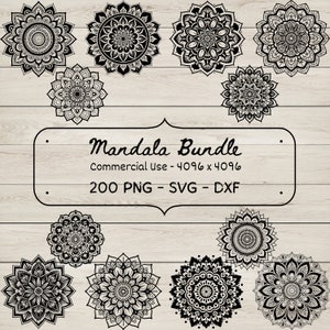 200 mandala's SVG/PNG/DXF-bestanden – hoogwaardige digitale bundel met transparante achtergrond voor Cricut, silhouet, creatieve geschenken