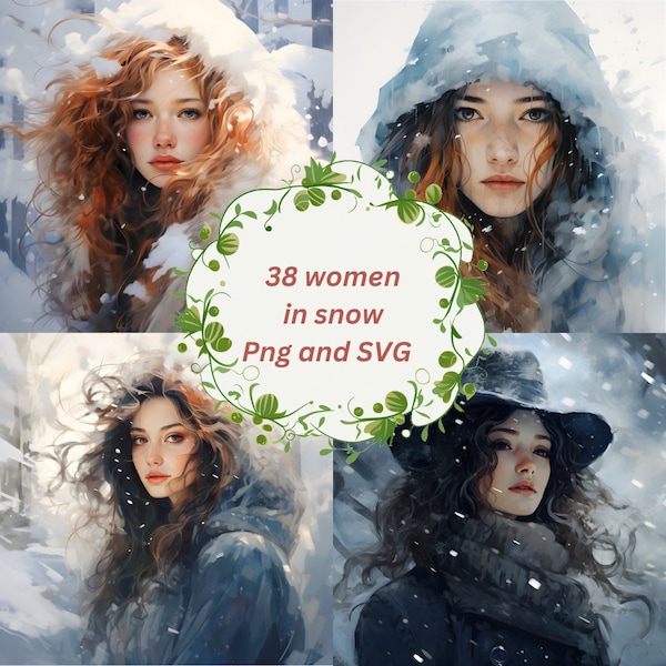 Snow lady colorful clipart bundle, woman in winter Free commercial PNG SVG set, Winter Fashion, Lady in  Coat Clipart