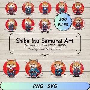 Shiba Inu samurai, hond clipart, grappig huisdier png svg, hondenlogo, anime doggo, doge kunst, commercieel gebruik, unieke ontwerpen