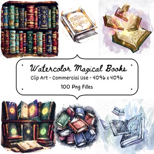 100 Watercolor Magick Books Clipart -  wizard book - witch books - Enchanted Design PNG format instant download for commercial use