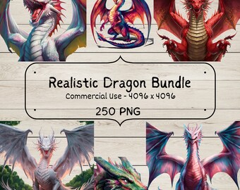 250 Vibrant Colored Dragon Clipart Collection - 250 Realistic PNG Files, Bright & Detailed Illustrations, enchanting fantasy designs