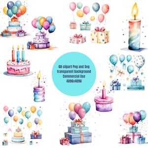 Anniversaire et baby shower cadeau ballons Clipart aquarelle fond Transparent Téléchargement numérique PNG SVG graphiques usage commercial vecteur