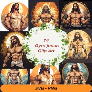 Buff Jesus Clipart Bundle: Gym Prophet, Religious Art (SVG, PNG)