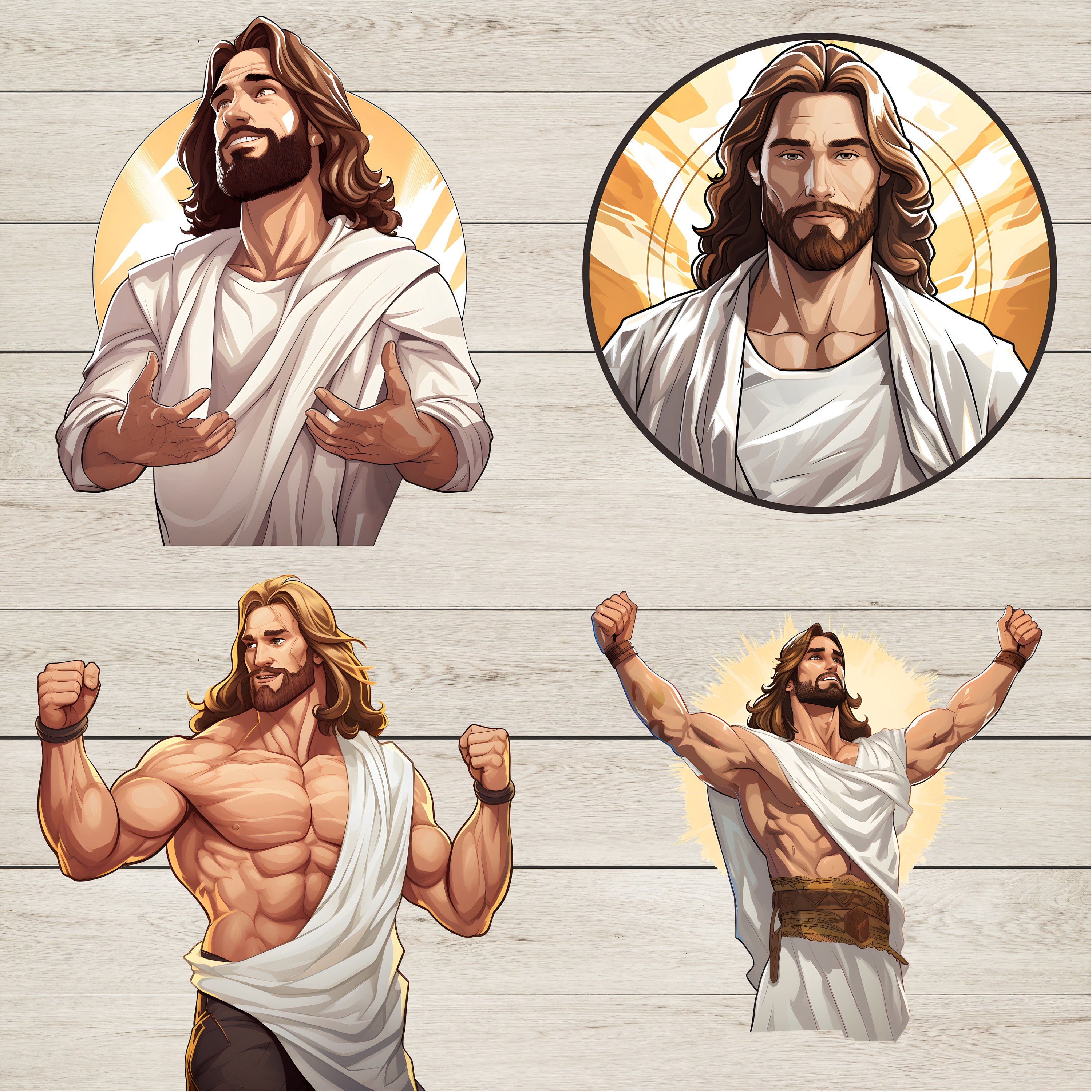 Muscular Jesus Clipart Bundle: 200 Gym Christ SVG & PNG Files (digital ...
