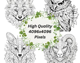 Animals Coloring SVG PNG Animal Outline Digital Stamp Clipart Birthday Favor Kid Party Activity Cut Files Clipart Digital Download