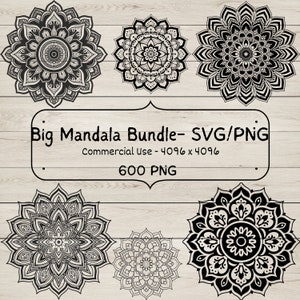 600 disegni vettoriali di mandala - Scarica il pacchetto PNG / SVG, grafica dettagliata per Cricut e Silhouette, motivi intricati, trasparente