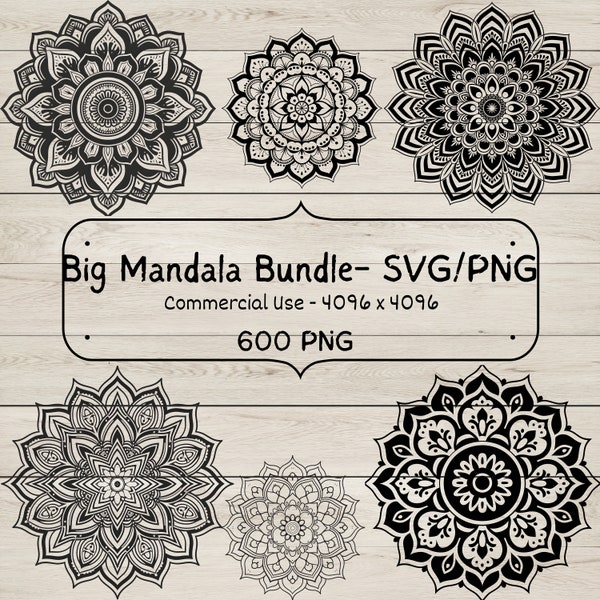 600 Mandala Vector Designs - Download PNG / SVG Bundle, Detailed Artwork for Cricut & Silhouette, Intricate Patterns, transparent