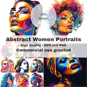 Retrato de mujer abstracto colorido Impresión de cara de mujer Arte de pared imprimible Pintura Cara femenina Póster Descarga Decoración del hogar Chica PNG SVG Vector Art