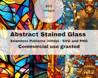 Pacchetto di clipart di vetrate colorate: oltre 500 motivi senza soluzione di continuità (PNG digitali, SVG)