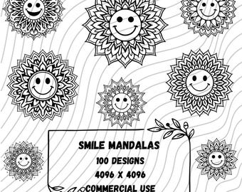 Lot Smiley Mandala SVG : motifs artistiques Emoji amusants (téléchargement numérique)