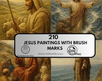 Lot de 210 peintures de Jésus, oeuvre d'art murale chrétienne, oeuvre d'art religieuse (téléchargement numérique)