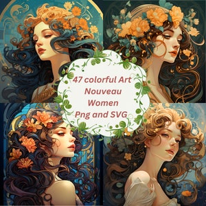 Frauen Clipart Bundle, buntes png mit schönen Illustrationen, Wand Kunst Drucke, ideal für Heim Dekor, Jugendstil