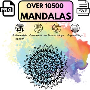 Pacchetto di Mandala Clipart, 10000 disegni geometrici, arte spirituale, mandala PNG SVG, arte vettoriale, cricut, yoga e meditazione, cromoterapia