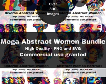 Bundle de méga clipart femmes abstraites colorées - représentations diverses - impressions de filles - usage commercial - portrait féminin