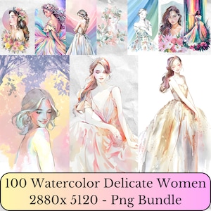 100 imágenes prediseñadas de mujeres en acuarela, retrato femenino minimalista, álbum de recortes de revistas basura, ilustración de moda, uso comercial