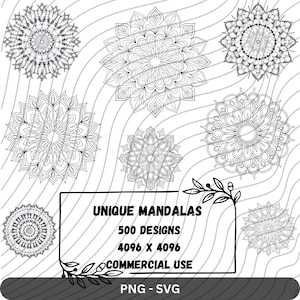 500 disegni vettoriali di mandala - Scarica il pacchetto PNG / SVG, grafica dettagliata per Cricut e Silhouette, motivi intricati, trasparente