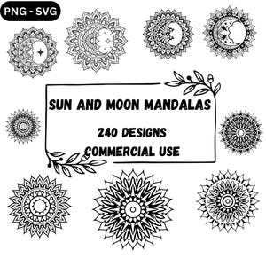 240 Sun and Moon Mandala SVG PNG Bundle – Celestial, Boho, Spiritual Cut Files for Cricut, Sublimation, Astrology & Mystical Crafts