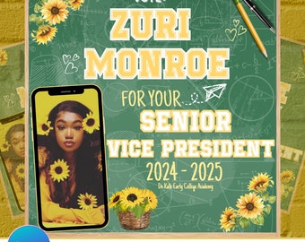 Class Vice President Vote Flyer | Sunflower Design | Editable Canva Template | Campaign Flyer | Homecoming Flyer|  Prom Flyer| Vote Me