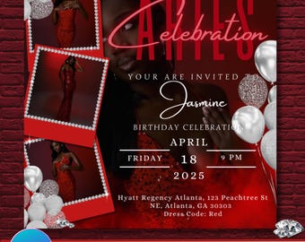Aries Birthday Invitation Flyer | Red & Black (Digital Download)