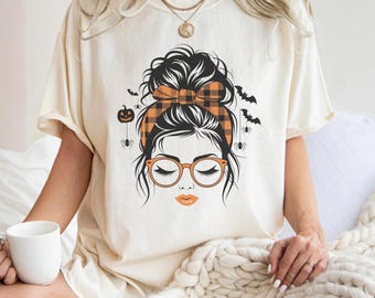 Halloween Chic - Retrato festivo de mujer SVG 4, Feliz Halloween svg, Letrero redondo para puerta png, Paquete de svg de Feliz Halloween