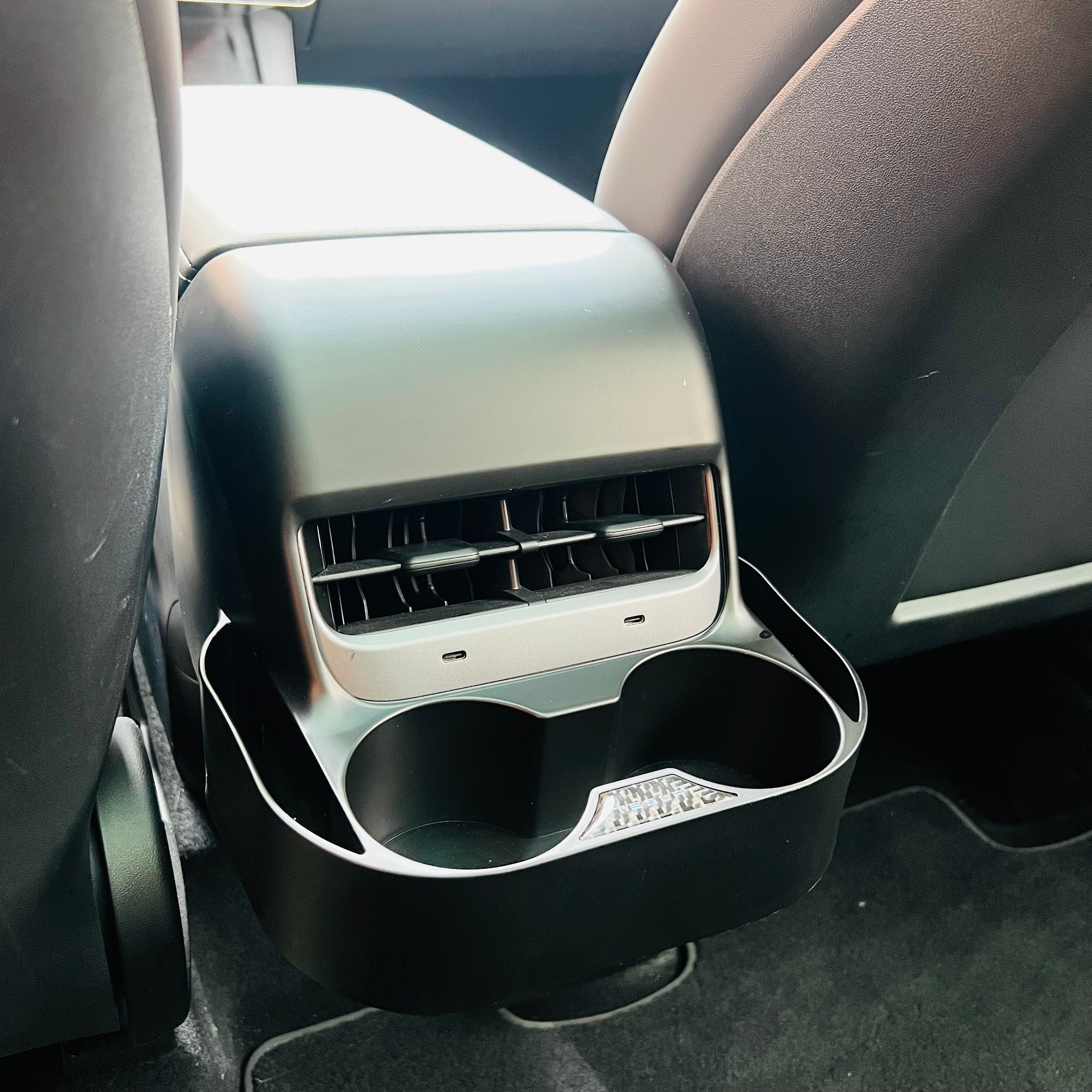 Tesla Cup Holder Second Row Cup Holder With Carbon Fiber Logo for Model