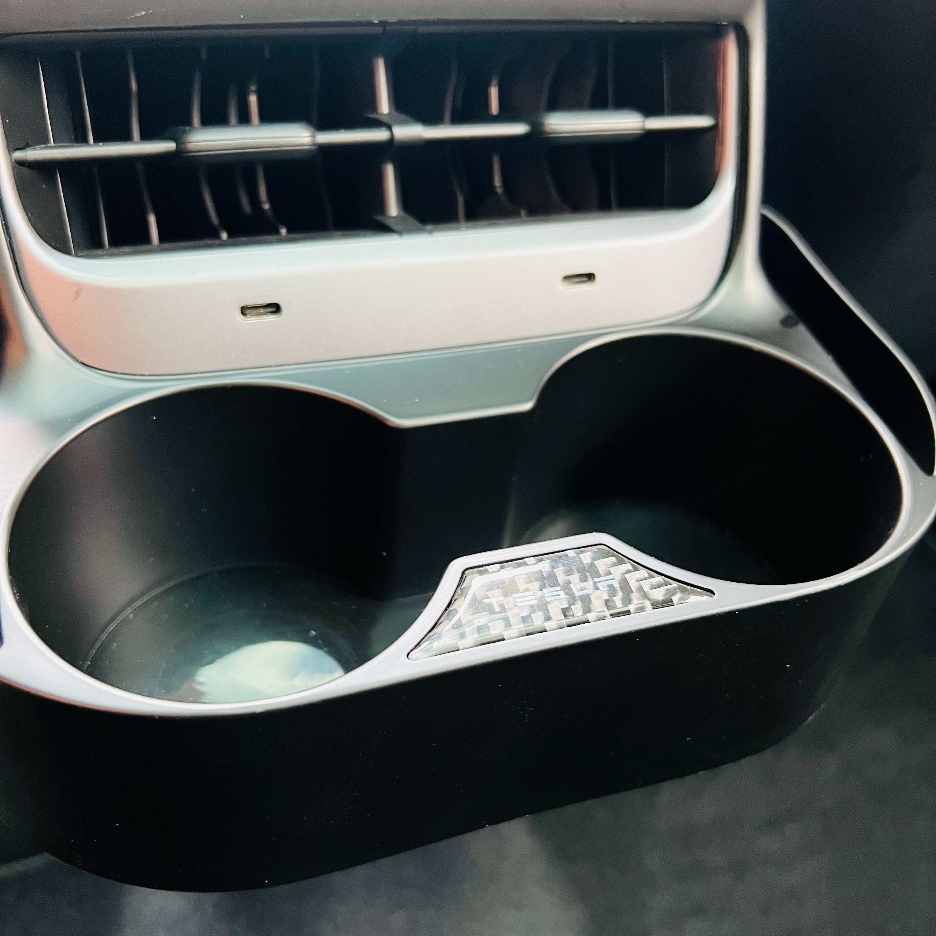 Tesla Cup Holder Second Row Cup Holder With Carbon Fiber Logo for Model