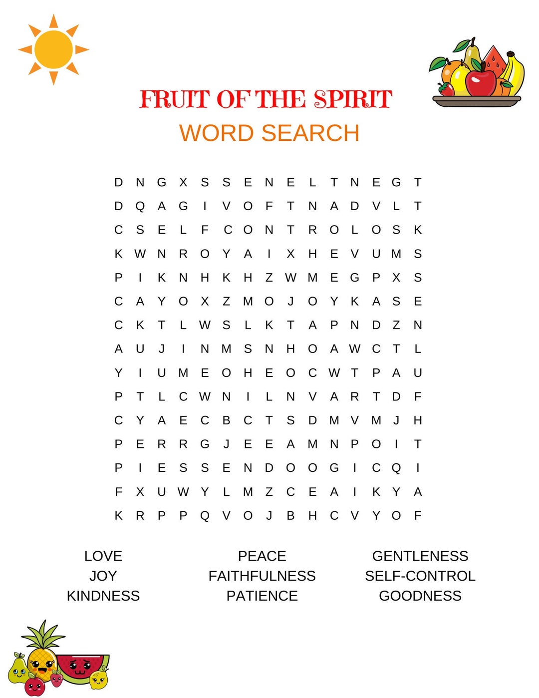 Fruit of the Spirit Word Search Etsy