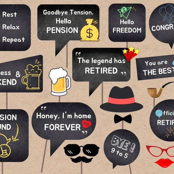 Retirement Party Photo Booth Props Printable, Retirement Photo Booth ...