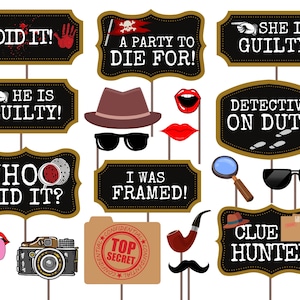 Printable Murder Mystery Party Props, Murder Mystery Party, Party Photobooth Props, Adult Party Props, Murder Mystery Party Props, Murder Mystery Photo Booth Props, Murder Mystery Party Ideas, Murder Mystery Party Decoration