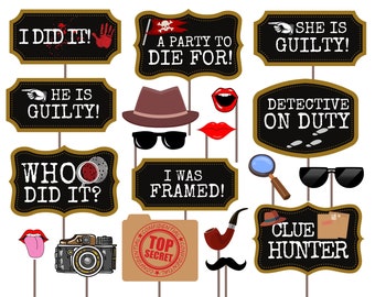 Murder Mystery Party Props, Murder Mystery Photo Booth Props, Murder Mystery Party, Adult Party Props, Murder Mystery Party Decoration