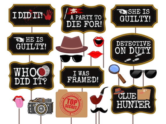 Murder Mystery Party Props, Murder Mystery Photo Booth Props, Murder Mystery Party, Adult Party Props, Murder Mystery Party Decoration