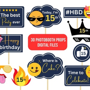 15. Geburtstag Photobooth Requisiten: 30 druckbare Party Dekorationen (digitaler Download)