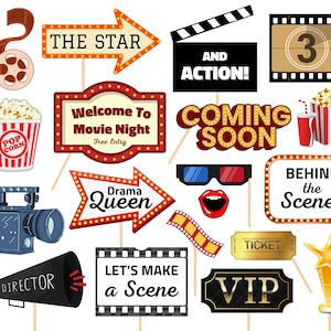 Movie Night Party Props Printable, Movie Night Photobooth Props, Movie Themed Birthday Party Props, Movie Night Party Decorations